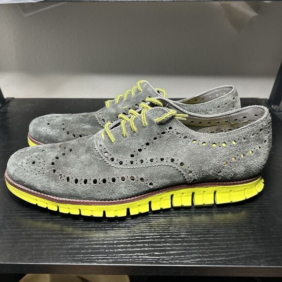 Cole Haan Zerogrand Wing OX Mens Size 13 M Suede Shoes C14220 Gray Lime Green - Picture 1 of 11